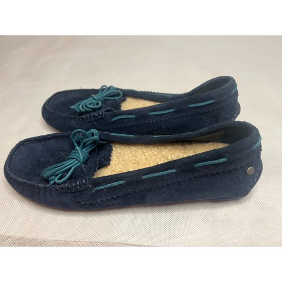 UGG Women Moccasin Slip-on Flats Leather Upper Sheepskin Lining Black Size 7 - Picture 2 of 6